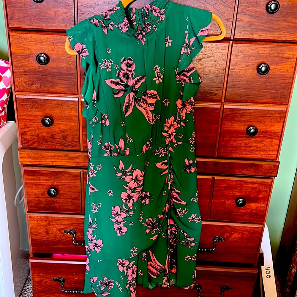 Sam Edelman Teal with pink flowers Brigid Smock Necked Detail Dress size 6